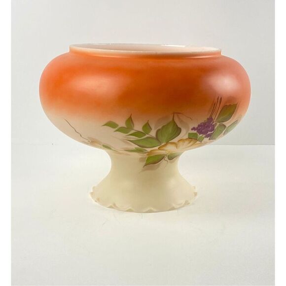 Antique Floral Hand Painted Gone w/ The Wind Milk Glass Hurricane Lamp Shade XL - Picture 3 of 7